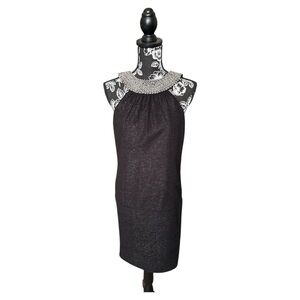 Drop Waist Textured Embellished Collar Little Black Dress Size S NWOT